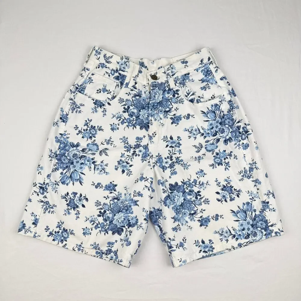 Vintage Zena II Floral Print White Denim Shorts Made in USA High Rise Size 8 NWT - Picture 2 of 14